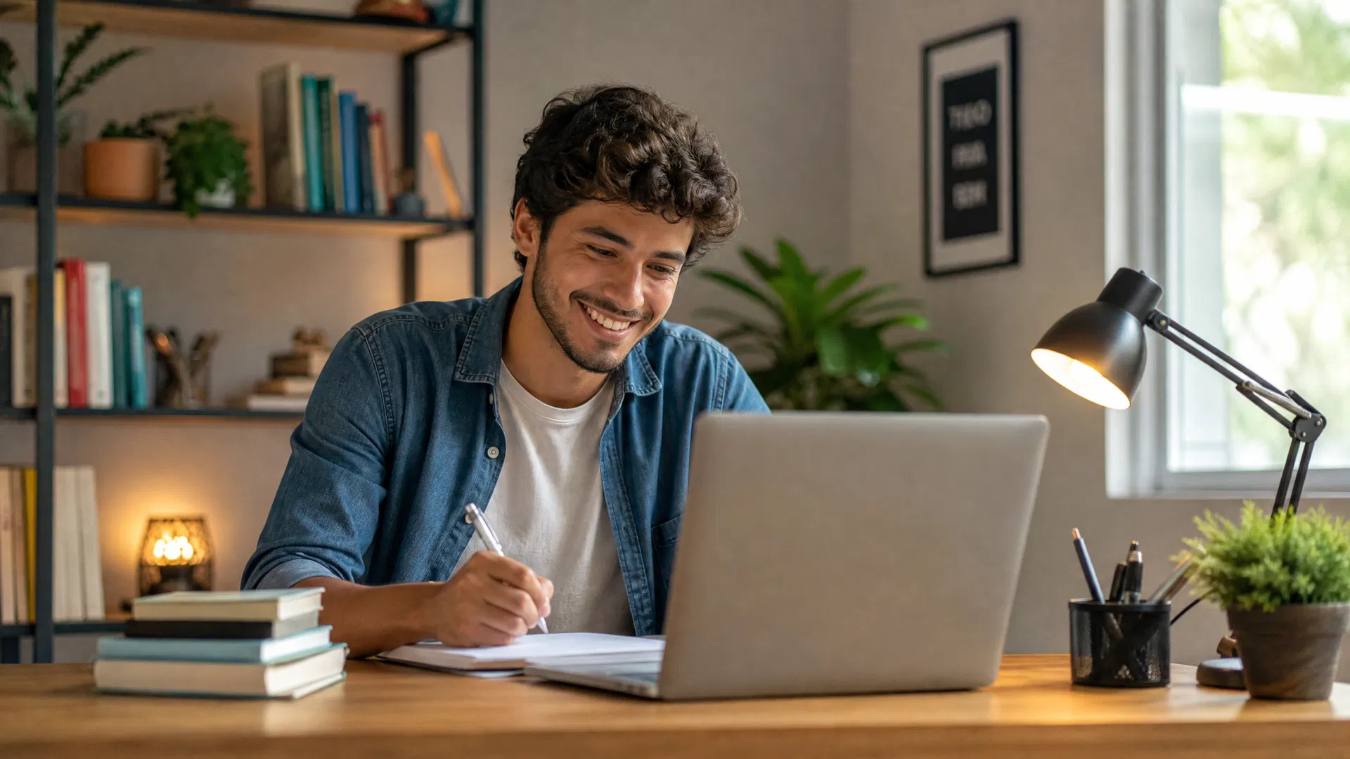 Aluno estudando em frente ao notebook